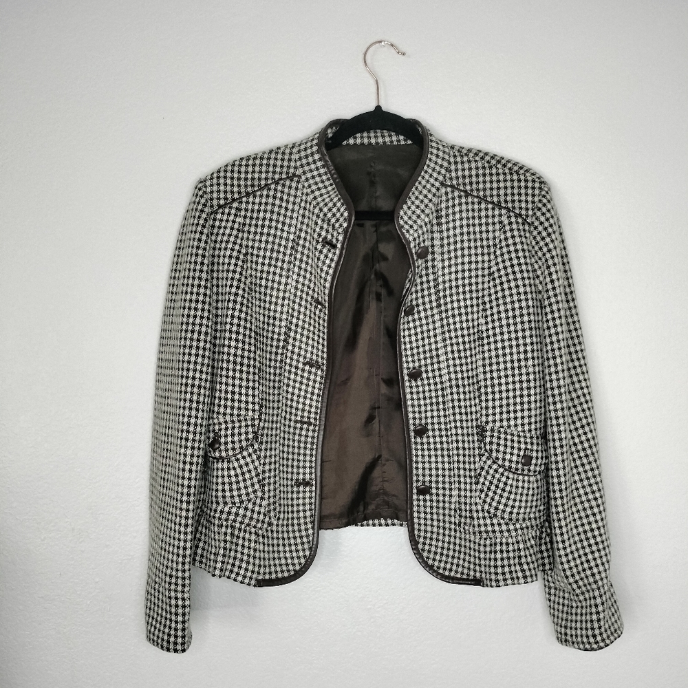 Vintage 80's Light Brown Plaid Suit Jacket Career Blazer Size Large Anno Domini